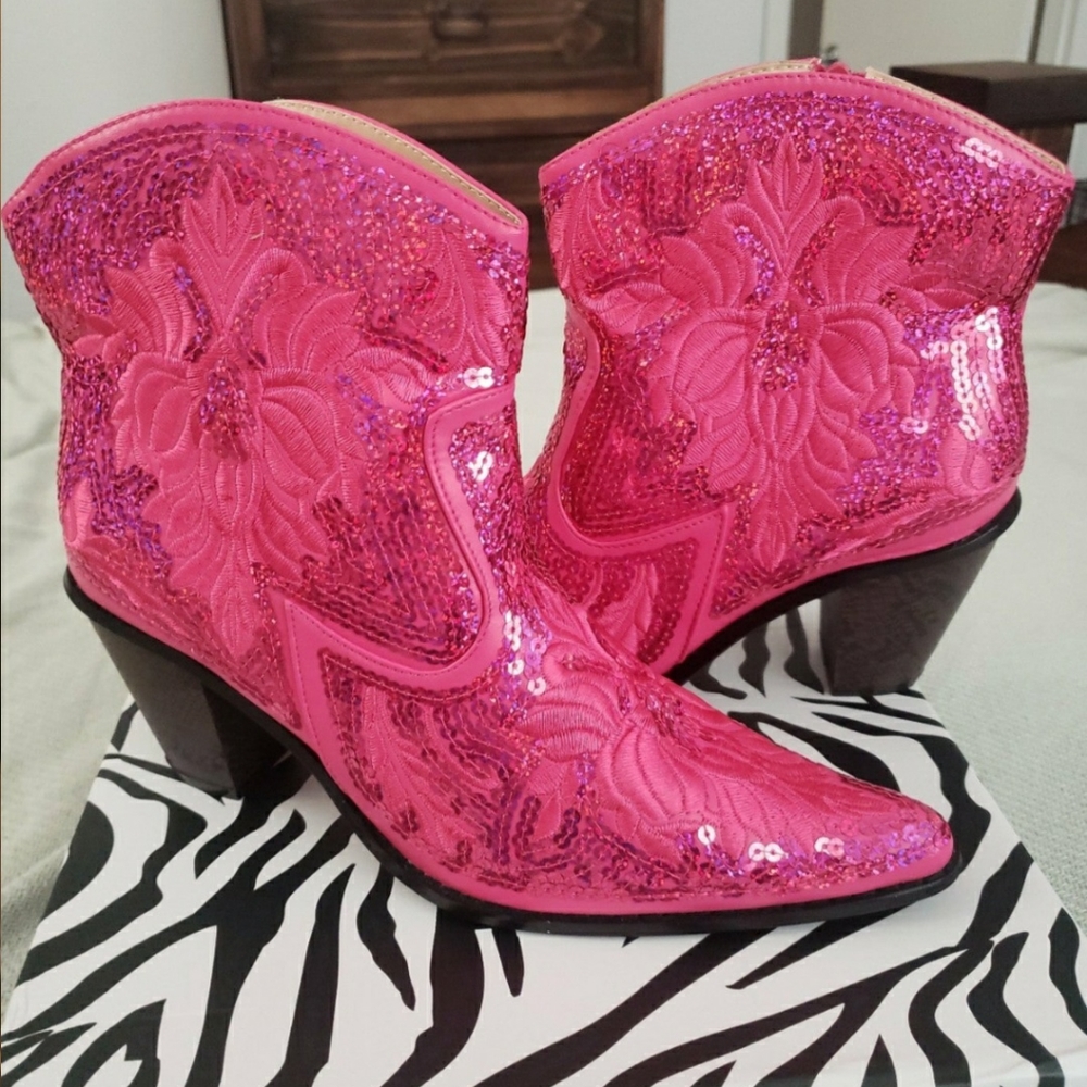 Hot Pink Sequin Cowgirl Boots